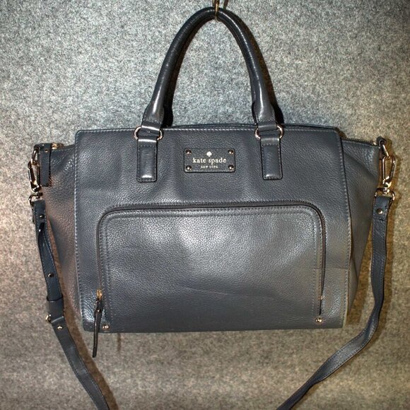 Kate Spade Baxter Satchel Catalina Blue Pebbled Leather Handbag Purse Tote - Picture 1 of 16